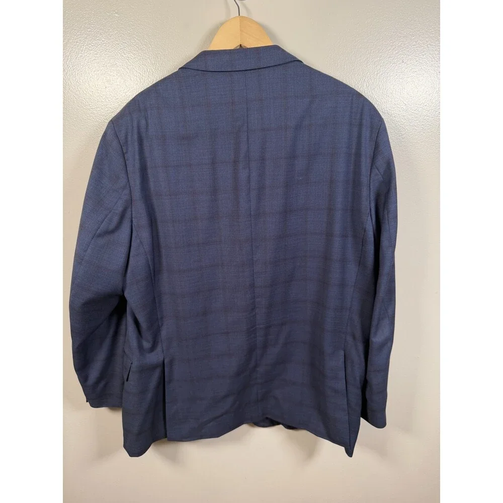 Peter Millar Wool Blazer Size 48 R Blue Plaid Career Professional Business Work